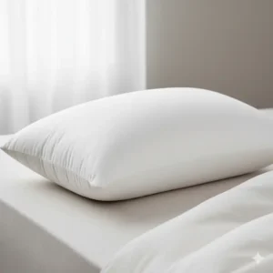 Side view of a shredded memory foam pillow adjustable loft set to a lower profile, indicating less filling. 