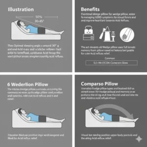 Chart comparing different sizes and incline options of a wedge pillow for acid reflux relief. 