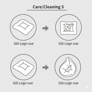 Icons demonstrating proper washing and drying methods to maintain the best feather pillow for back sleepers. 