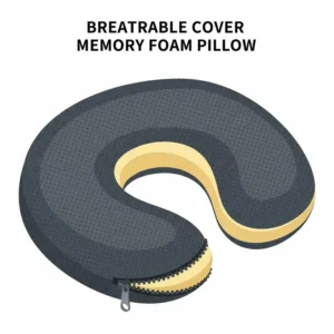 Detailed texture shot of the breathable, washable outer cover of the travel neck pillow airplane memory foam, showing the zipper.