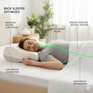 Man sleeping on his back using the cervical pillow for neck pain relief to maintain the natural neck curve.