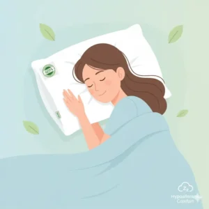 Person sleeping peacefully and comfortably using the hypoallergenic organic cotton pillow eco friendly.