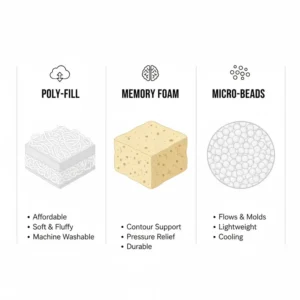 Visual representation of different types of filling (e.g., poly-fill, memory foam) available in u-shaped pregnancy pillow reviews. (Illustration 5)