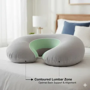 Detailed view of the contoured lumbar zone of the boyfriend pillow for back support.