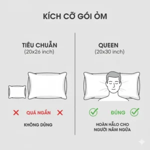 Size guide comparing standard and queen options, ensuring the right fit for the best feather pillow for back sleepers. 