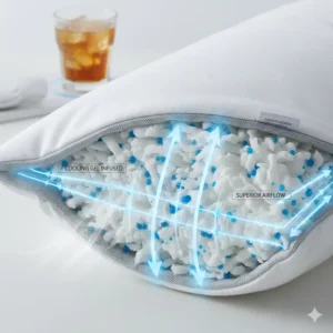 A graphic or visual demonstrating superior airflow and cooling effect of the cooling bamboo pillow queen size compared to traditional foam. 