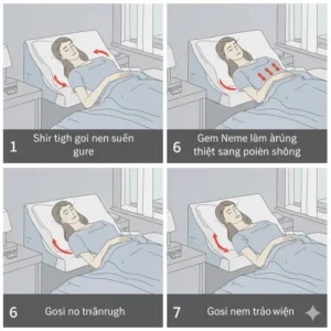 Illustration showing improved sleeping posture achieved by using a wedge pillow for acid reflux relief. 