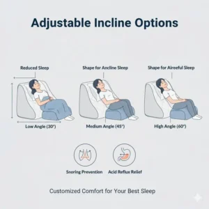 Showing the different adjustable incline settings of a multi-positional wedge pillow for snoring prevention.