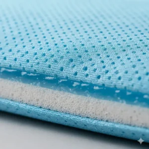 Close-up of the breathable cover material of the cooling travel pillow compact size.