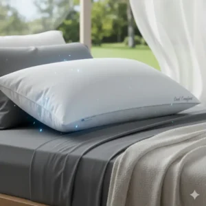 The packaged cooling bamboo pillow queen size, emphasizing its eco-friendly materials or sustainable sourcing.