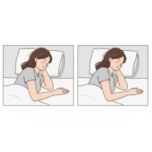 Side-by-side comparison showing improved posture and alignment achieved by using the orthopedic pillow for neck and shoulder pain.