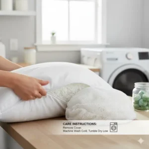 An image showing the removable and washable cover of the shredded memory foam pillow adjustable loft.