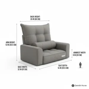 Diagram showing the full dimensions of the large reading pillow with arm support.