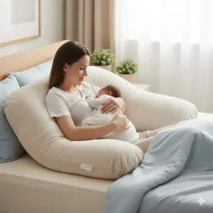 Versatile use of the body pillow for sitting up or future nursing support after pregnancy.