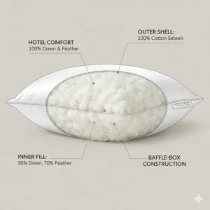 Detailed cross-section of the queen size feather pillow hotel style showcasing its supportive down and feather filling.