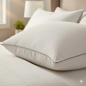 Close-up view highlighting the detailed gusset construction of the king size pillow with gusseted edge.