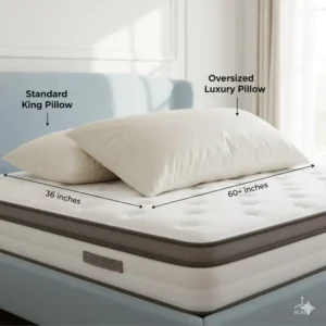 Visual comparison illustrating the generous size of an oversized pillow for king bed.