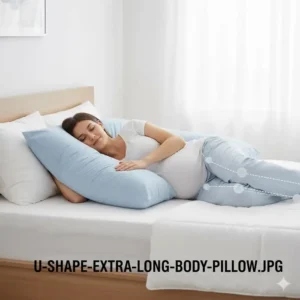 U-shaped design of the extra long body pillow for tall people offering full-body support.