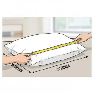 Measuring the dimensions of the standard size bed pillow to confirm size.