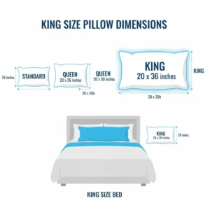 An illustration comparing the typical large king size pillow dimensions (36 x 20 inches) to standard or queen pillows, showing the perfect fit for a king size cooling gel pillow reviews.