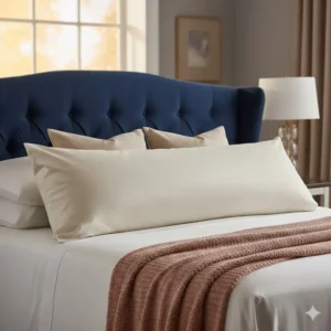 Three oversized pillow for king bed arranged beautifully on a bed.