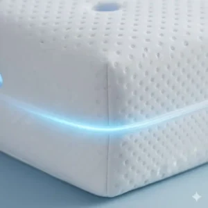 Detailed texture of the soft, breathable cover for a queen size memory foam pillow cooling.