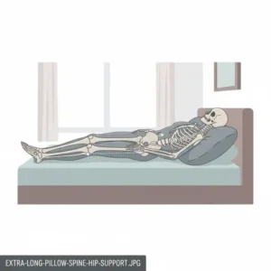 Diagram illustrating superior spinal and hip alignment provided by the extra long body pillow for tall people.