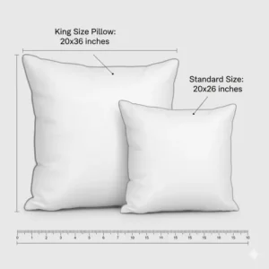 Size comparison illustrating the difference between a standard pillow and the larger king size pillow with gusseted edge.