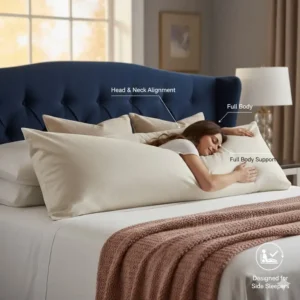 An oversized pillow for king bed providing ideal support for a side sleeper.