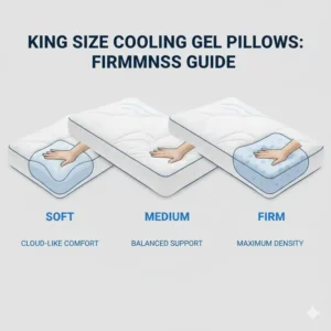 A comparison chart or image grouping showing three different firmness options for king size cooling gel pillow reviews—soft, medium, and firm—to help readers decide.