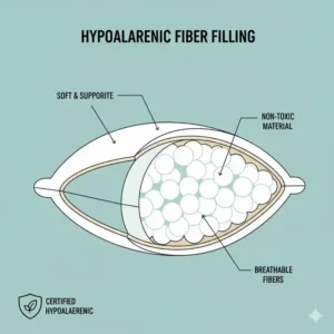 Inside view showing the hypoallergenic filling of the toddler pillow with organic cotton case.