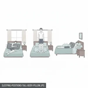 Multiple comfortable sleeping positions using the extra long body pillow for tall people.