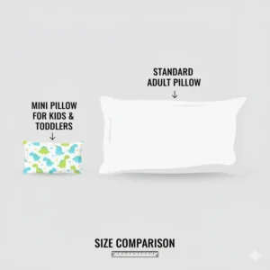 A visual comparison showing the small, compact size of a mini pillow for kids sleepovers next to a standard adult pillow.