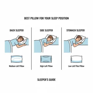 A visual guide illustrating the best pillow support for side, back, and stomach sleepers.