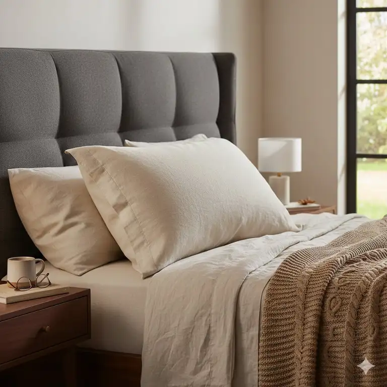 A premium bedroom setting showing a plush bed to answer if a luxury pillow over $100 worth it?