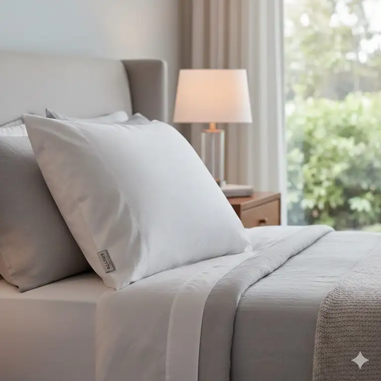 The ultimate luxury sleep experience, showcasing the high-end adjustable shredded latex and micro-denier fiber pillow, the best Saatva pillow luxury option for side and back sleepers.