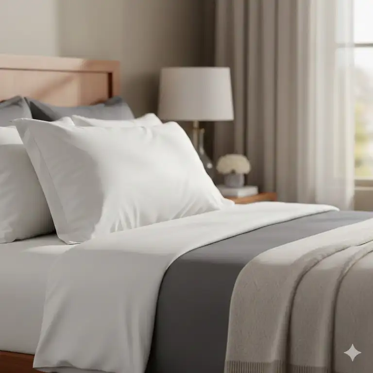 A close-up shot of the plush white pillow on a bed, serving as the featured image for the Beckham Hotel Collection pillow reviews.