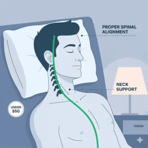 Medical diagram showing perfect spinal alignment using the best pillow under $50 for side sleepers.