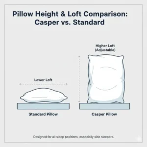 An image comparing the loft and height of the Casper pillow worth it to a standard pillow, highlighting support for different sleepers.