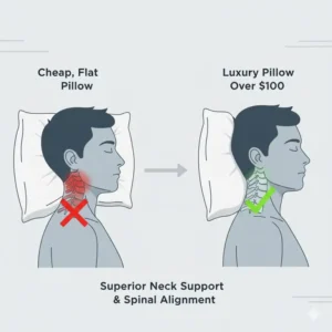 An ergonomic diagram of spinal support demonstrating how a luxury pillow over $100 worth it? for neck health.