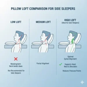 Chart comparing different pillow lofts and why a higher loft is typically best for a Tempur-Pedic pillow side sleeper.