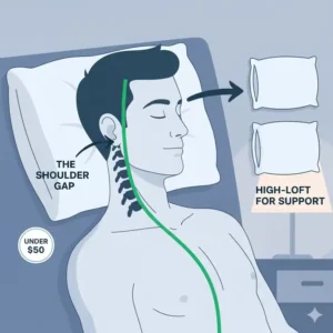 Close-up showing how to fill the shoulder gap with the best pillow under $50 for side sleepers.