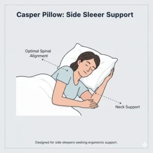 An illustration of a person sleeping on their side, showing how the supportive design of the Casper pillow worth it aligns the spine.