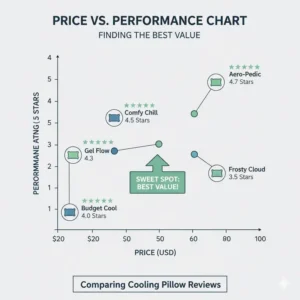 A price and performance comparison chart from our affordable cooling pillow reviews.