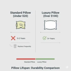 A comparison chart of long-term durability showing that a luxury pillow over $100 worth it? over many years.