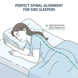 Image showing a person demonstrating neutral spinal alignment using the Tempur-Pedic pillow side sleeper.