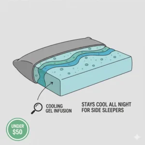 Infographic of the cooling gel technology inside the best pillow under $50 for side sleepers.