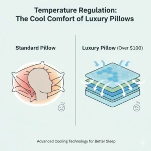 Thermal cooling technology graphic illustrating why a luxury pillow over $100 worth it? for hot sleepers.