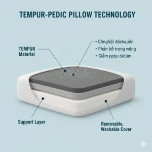 Cross-section view highlighting the proprietary TEMPUR material, a key feature of the Tempur-Pedic pillow side sleeper.