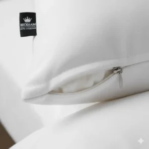 Close-up of the durable zipper and cotton cover fabric, focusing on the quality of construction for the Beckham Hotel Collection pillow reviews.